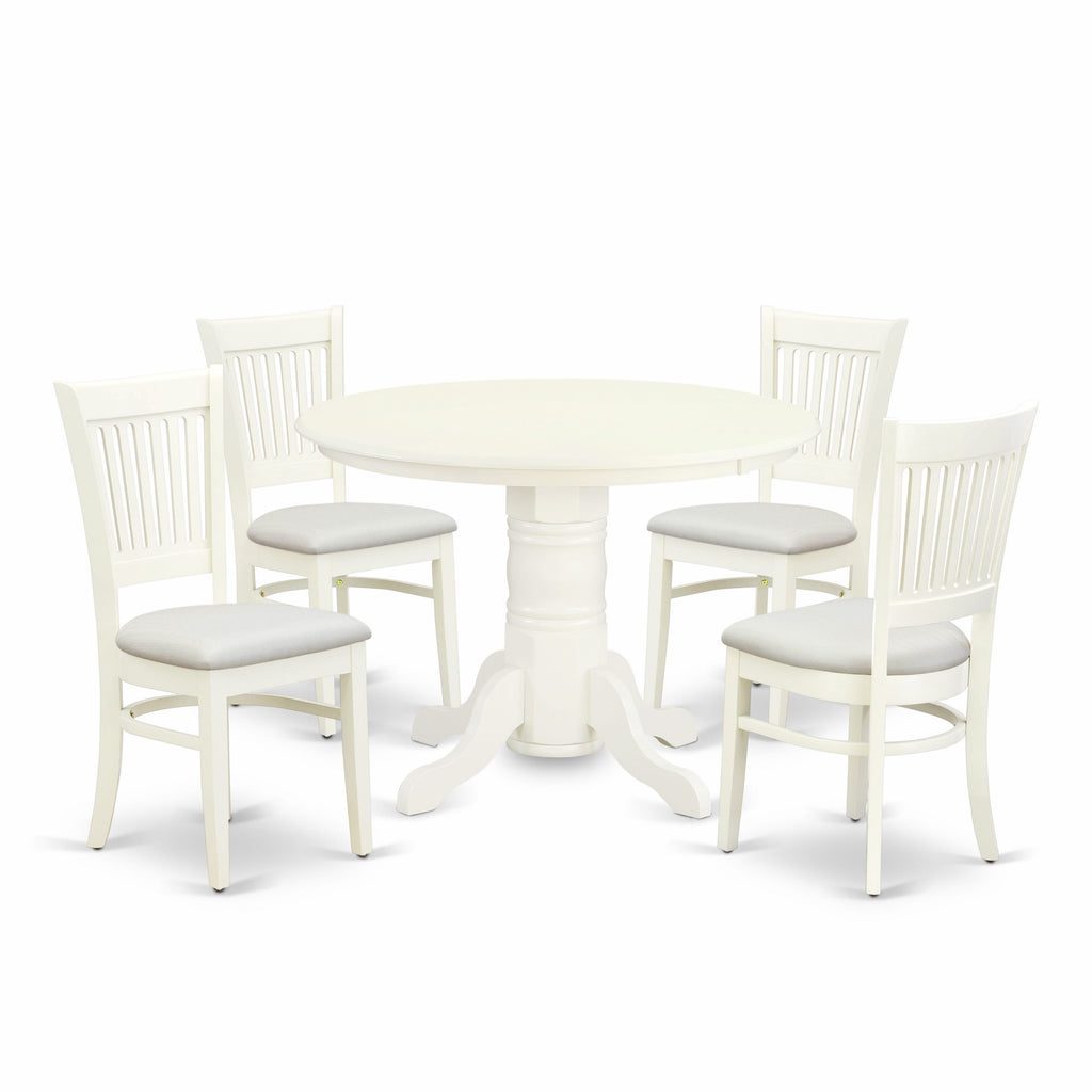 SHVA5-ZT0-T 5-Piece Dining Set with Round Table & 4 Upholstered Chairs in Fresh Linen White