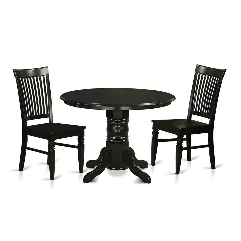 Explore SHWE3-THG-Q 3 Piece Circular Dining Set with Pedestal Table & Two Chairs in Charcoal Tones