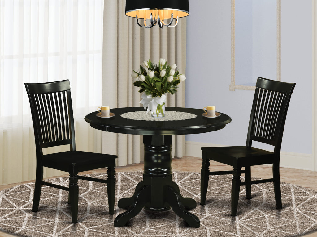 Explore SHWE3-THG-Q 3 Piece Circular Dining Set with Pedestal Table & Two Chairs in Charcoal Tones