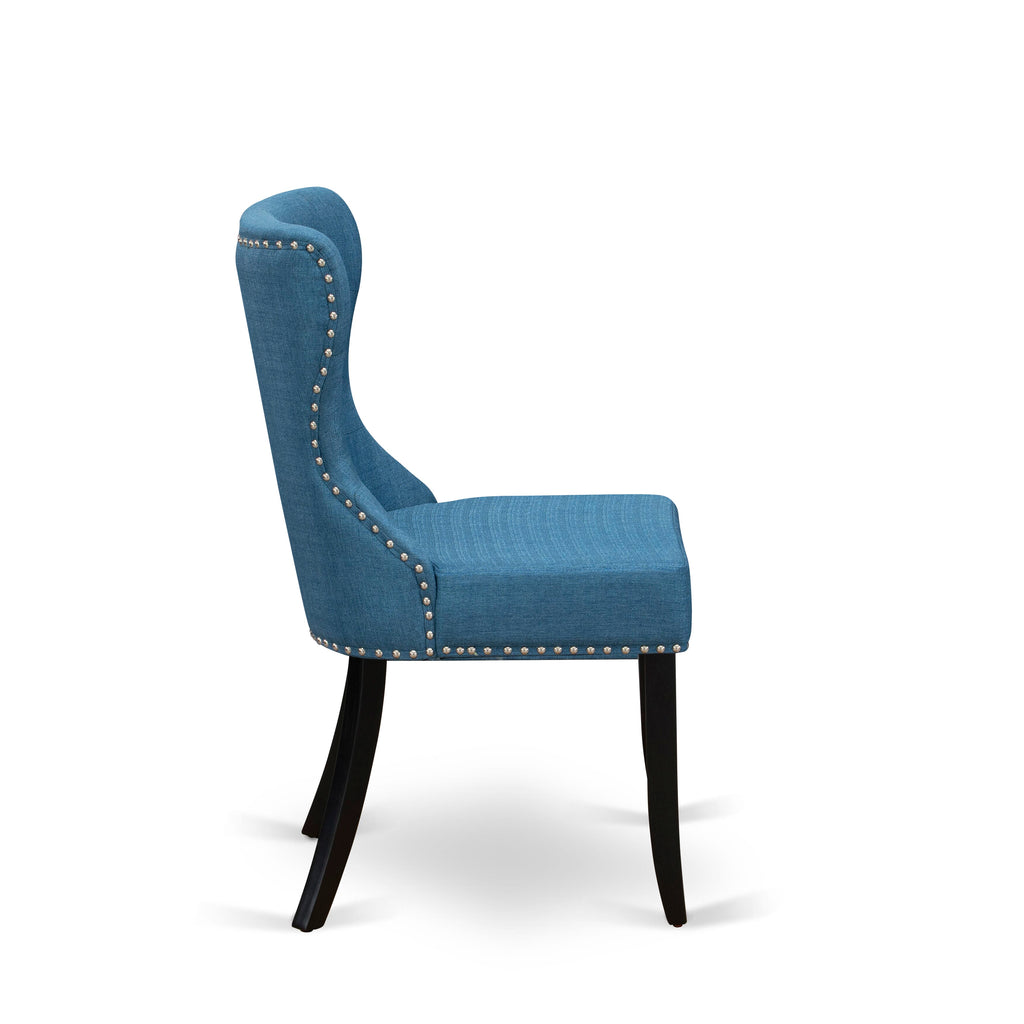 X697SKP43-S Magnificent 9-Piece Dining Ensemble with A Rectangle Table and X-Style Legs, & 8 Parsons in Blue Linen Fabric