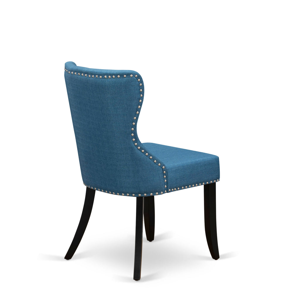 X697SKP43-S Magnificent 9-Piece Dining Ensemble with A Rectangle Table and X-Style Legs, & 8 Parsons in Blue Linen Fabric