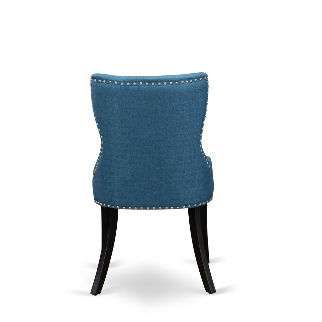 X697SKP43-S Magnificent 9-Piece Dining Ensemble with A Rectangle Table and X-Style Legs, & 8 Parsons in Blue Linen Fabric