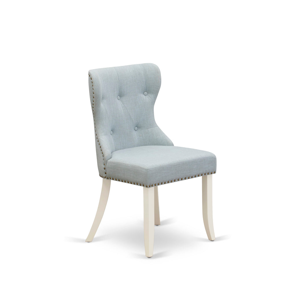 SIP2T2X Parson Dining Chairs with Button Tufting and Nailhead Details in Baby Blue Upholstery, Set of 2