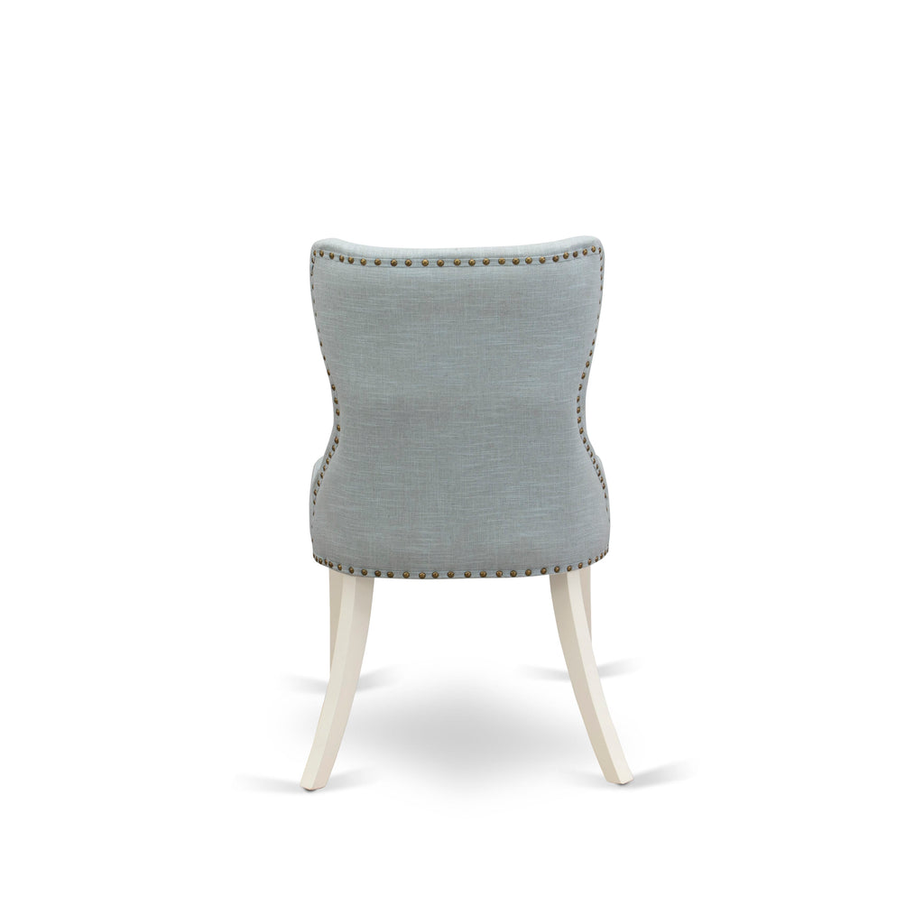 DOSI9-7WM-XV 9 Piece Dining Ensemble featuring Rectangle Table & Baby Blue Upholstered Chairs & Butterfly Leaf
