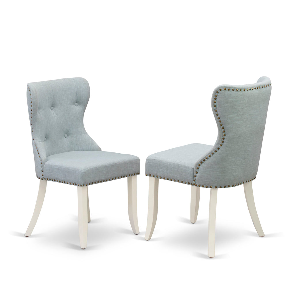 DOSI9-7WM-XV 9 Piece Dining Ensemble featuring Rectangle Table & Baby Blue Upholstered Chairs & Butterfly Leaf