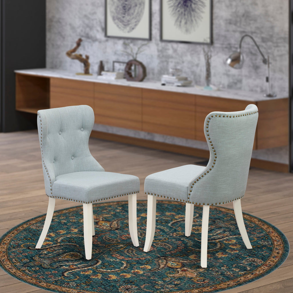 SIP2T2X Parson Dining Chairs with Button Tufting and Nailhead Details in Baby Blue Upholstery, Set of 2