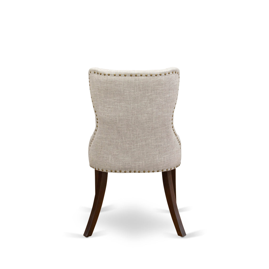 Sion Parson Dining Room Chairs Set - SIP3TZE, Button Tufted with Nailhead in Doeskin Linen, Mahogany for Two