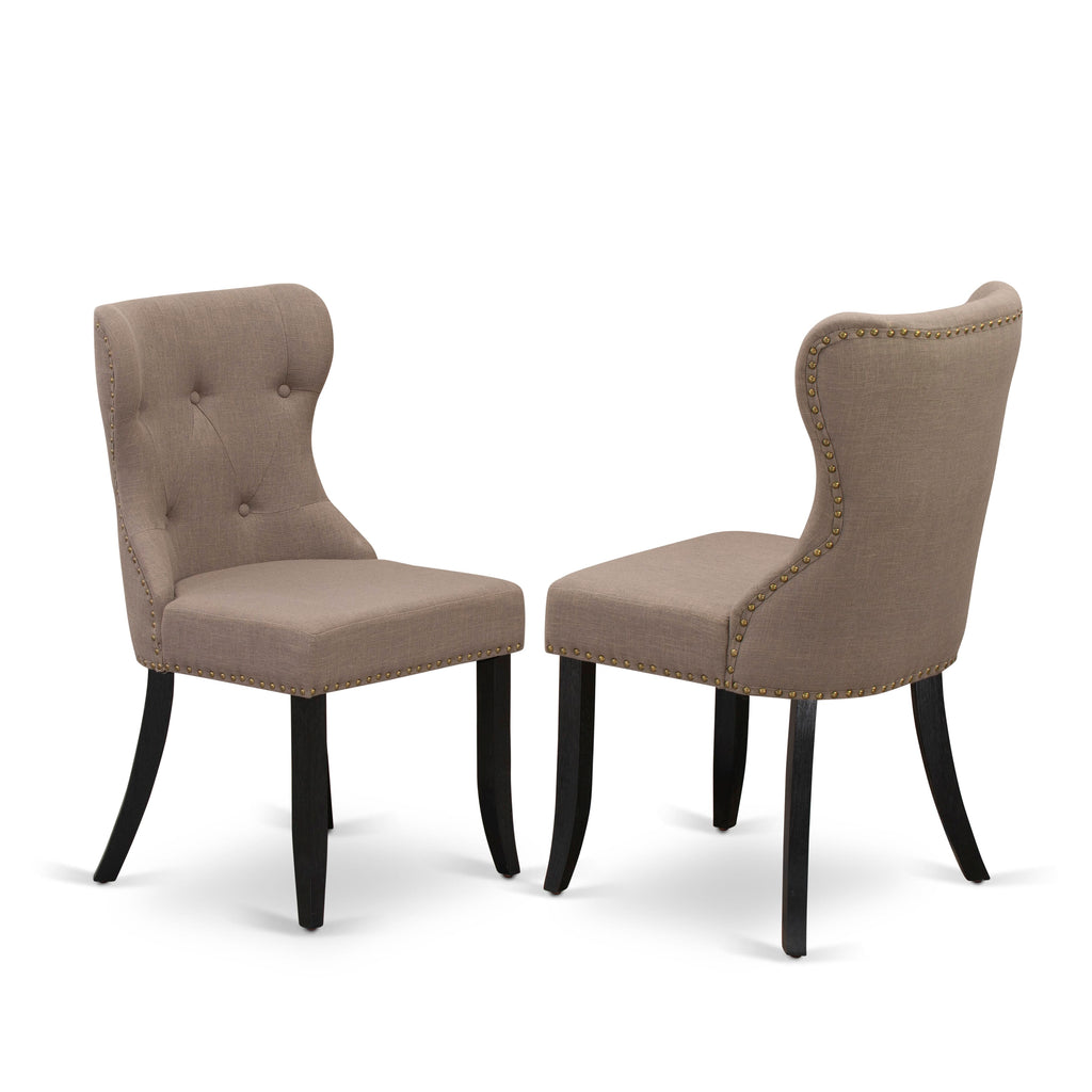 SIP6T31 Set of 2 Parson Dining Chairs in Coffee Linen with Nailhead Trim and Black Finish