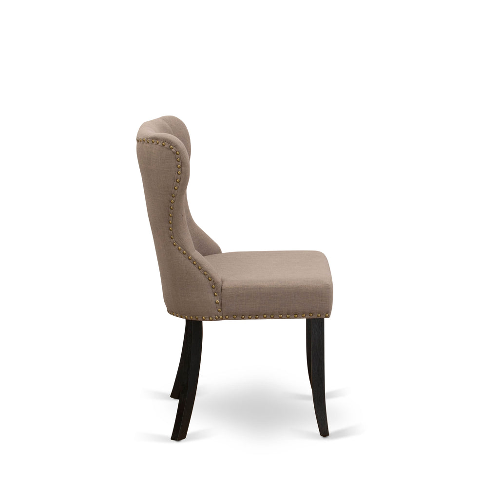SIP6T31 Set of 2 Parson Dining Chairs in Coffee Linen with Nailhead Trim and Black Finish