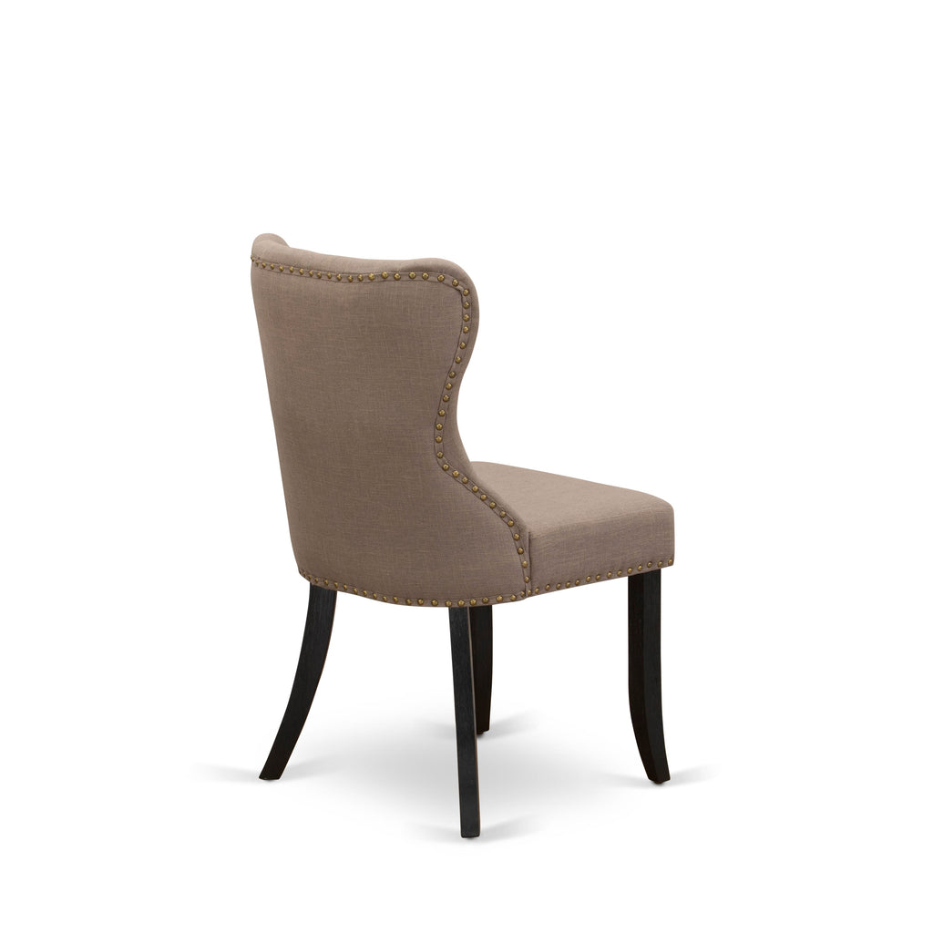 DMSI3-ULR-99 Compact Dining Set Dropleaf Table with Linen Parson Chairs in Wirebrushed Black, 42