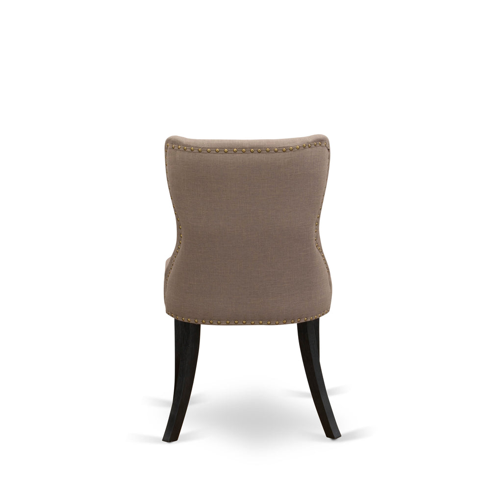 AMSI3-KV7-VR Three Piece Dining Ensemble with Round Pedestal and Coffee Linen Upholstered Parsons Chairs, 36 Black Wirebrushed Style