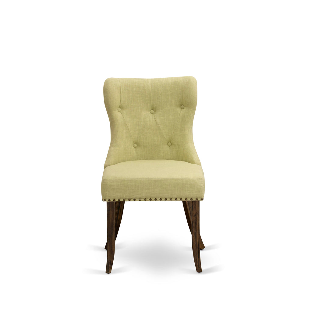 I3SI5-TWX Dining Ensemble Round Wood Table & 4 Lime Linen Chairs, 48x48 Inch, Jacobean Style