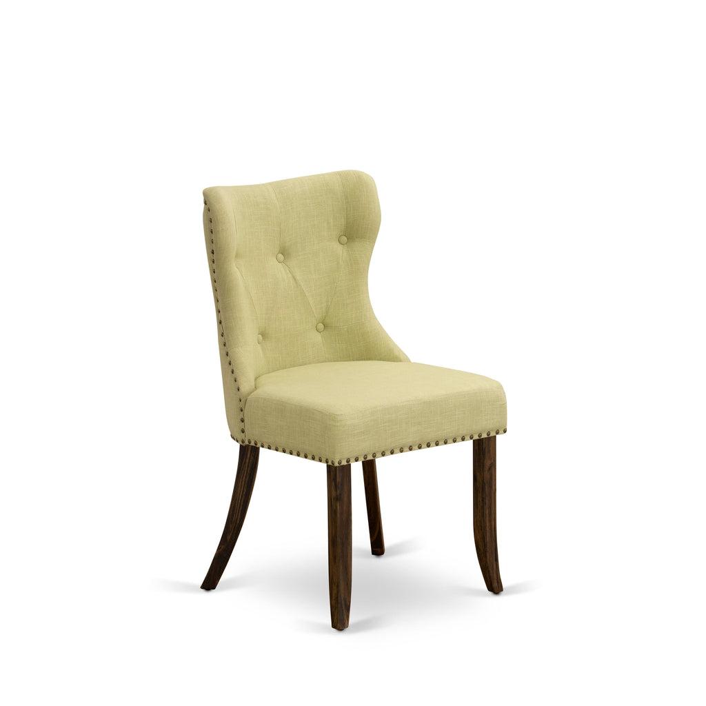 I3SI5-TWX Dining Ensemble Round Wood Table & 4 Lime Linen Chairs, 48x48 Inch, Jacobean Style