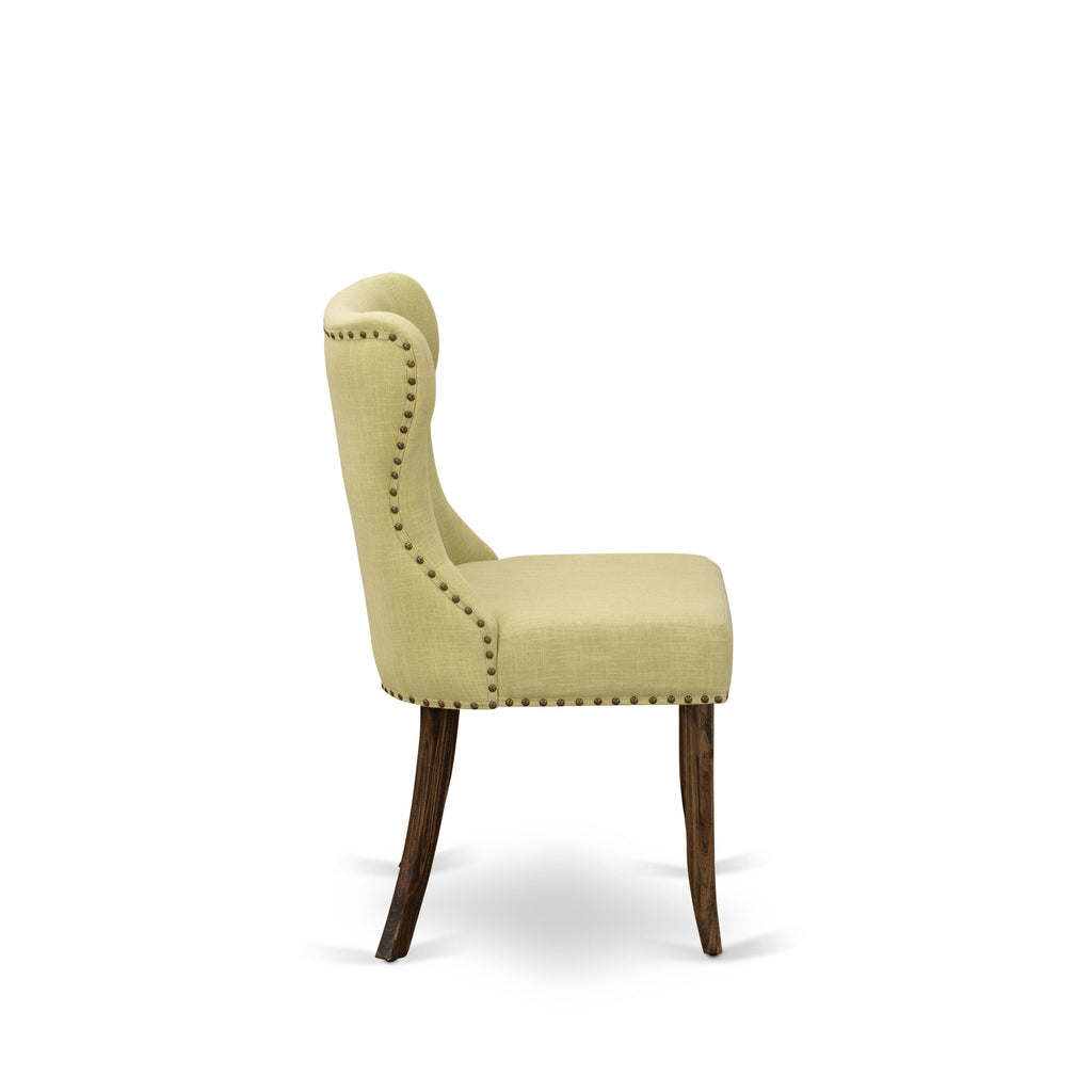 I3SI5-TWX Dining Ensemble Round Wood Table & 4 Lime Linen Chairs, 48x48 Inch, Jacobean Style