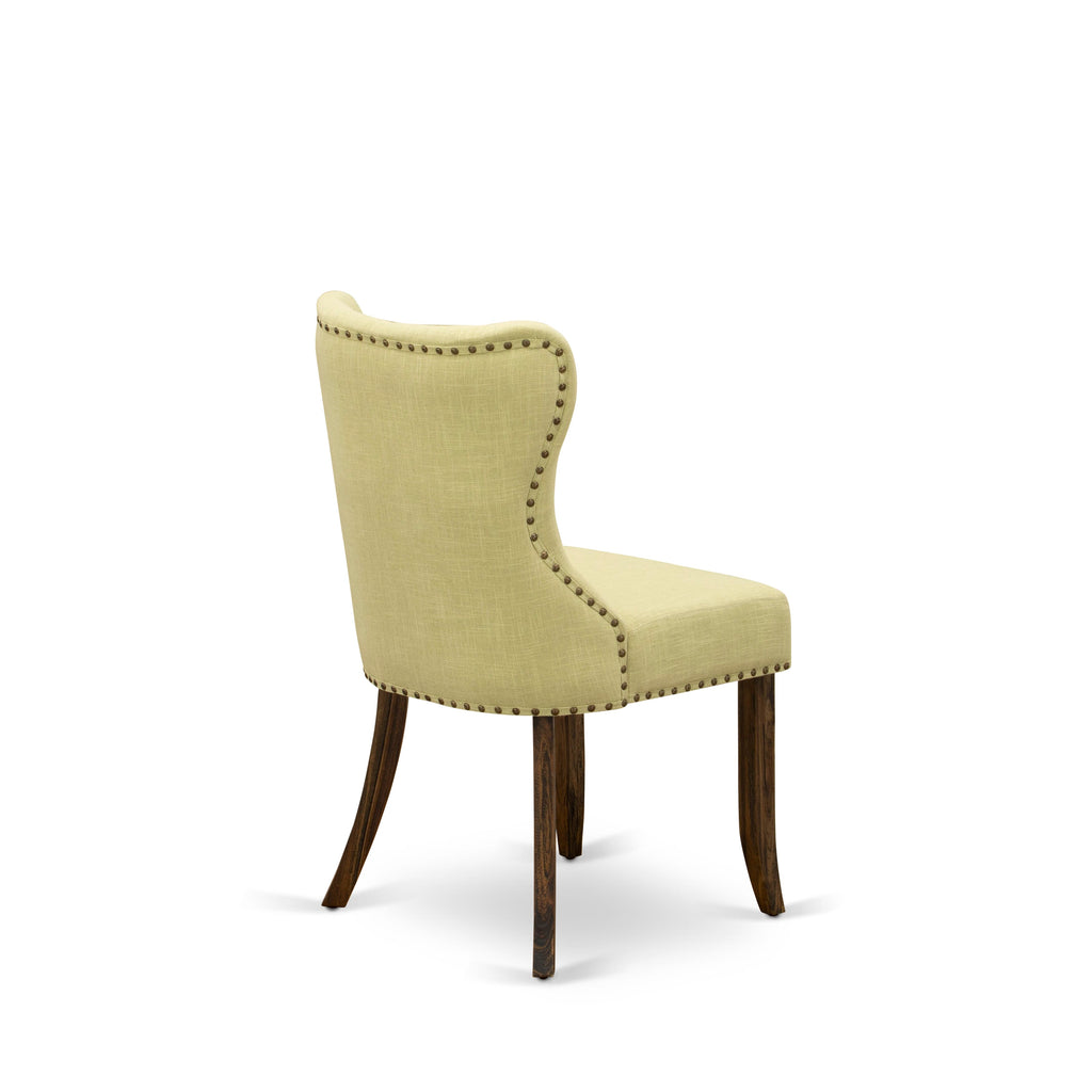 I3SI7-ZQS 7 Piece Dining Ensemble Featuring a Round Pedestal Table and 6 Limelight Fabric Chairs in Jacobean Finish