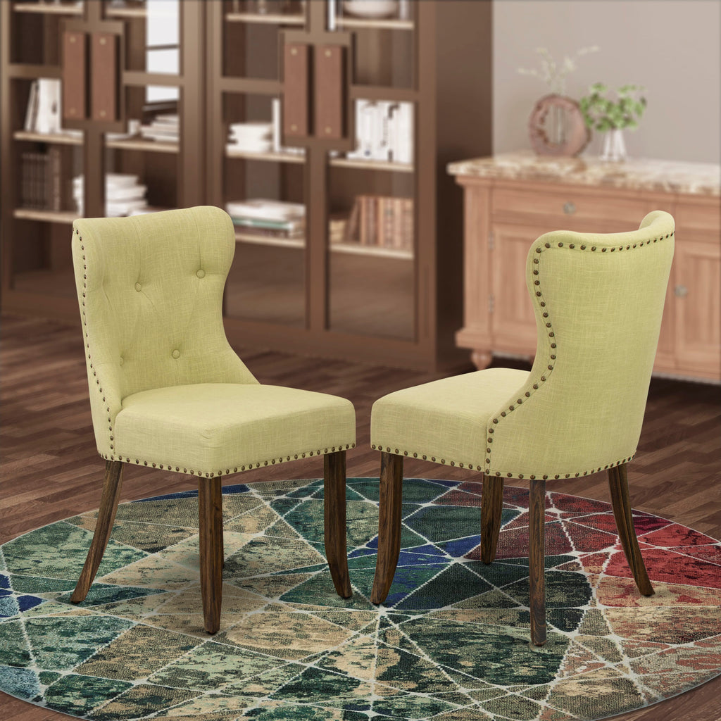 SIP7TC0 Chic Set of 2 Jacobean Fabric Dining Chairs with Elegant Button Details & Nailhead Trim