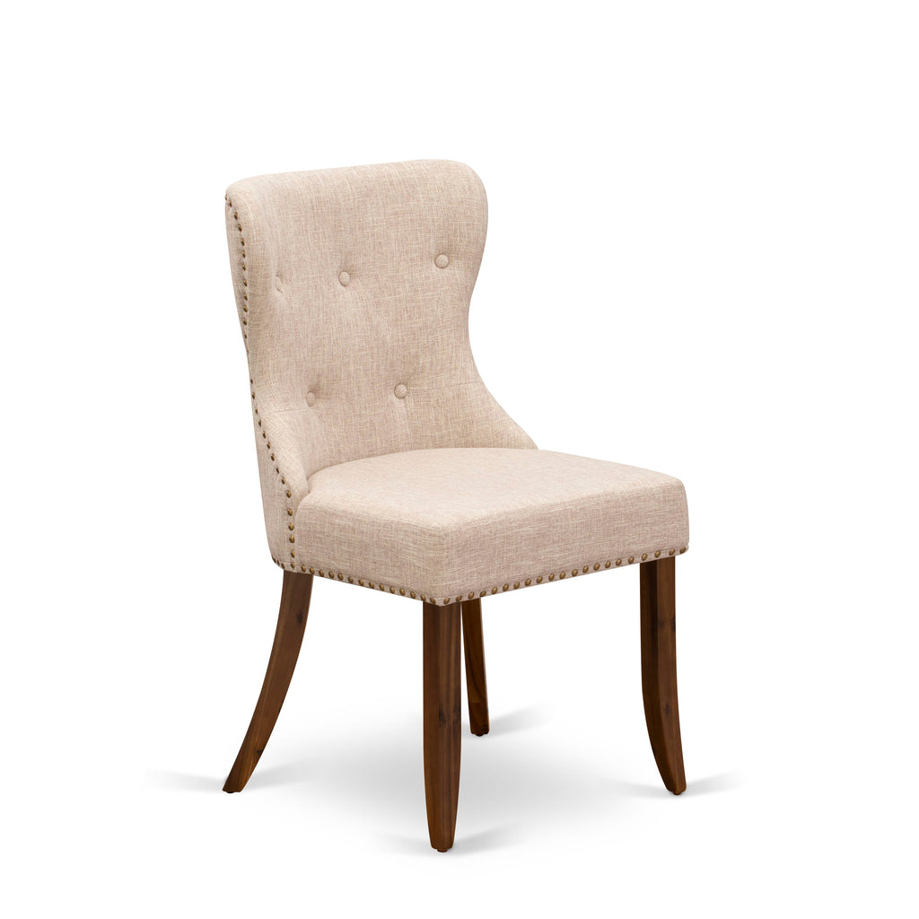 Stylish SIP8TZ8 Parsons Dining Chairs with Nailhead Trim Light Tan Linen, Set of 2, Walnut Base