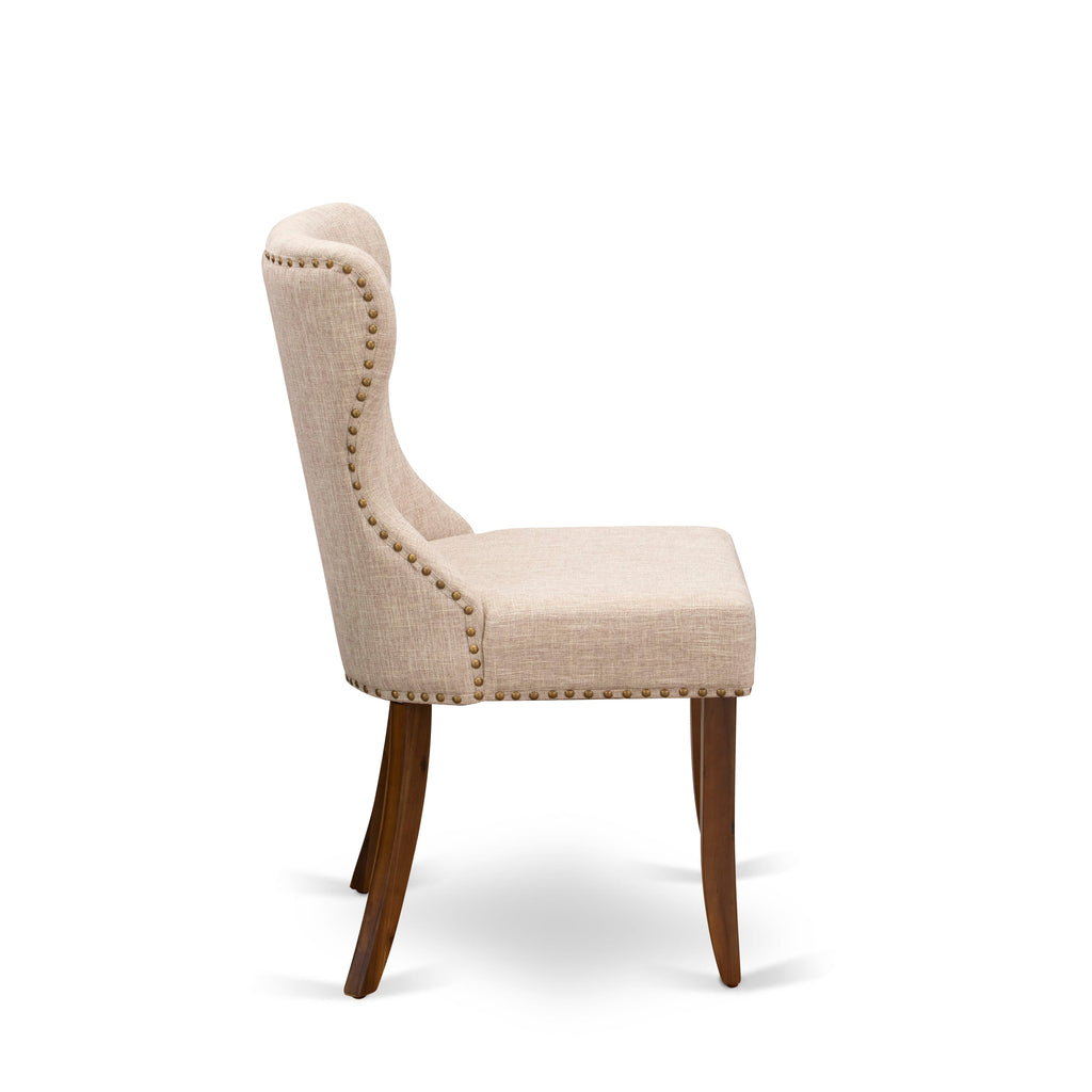 Stylish SIP8TZ8 Parsons Dining Chairs with Nailhead Trim Light Tan Linen, Set of 2, Walnut Base
