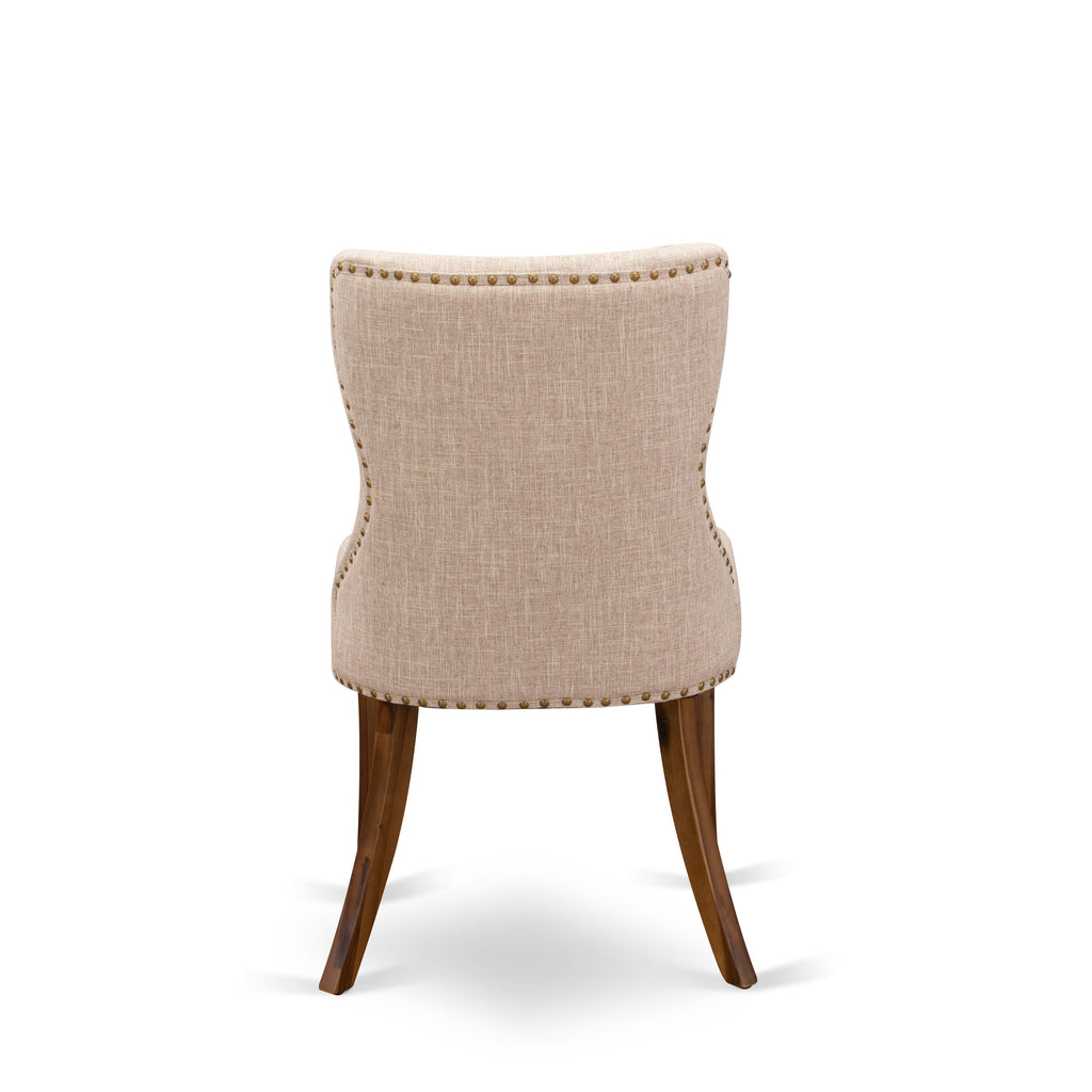 Stylish SIP8TZ8 Parsons Dining Chairs with Nailhead Trim Light Tan Linen, Set of 2, Walnut Base