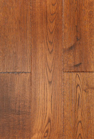 SP-7OLBG Premium Sango Engineered Hardwood Flooring with European Oak in Handscraped Rosewood Finish, 26.24 sqft/box - Luxuriously Crafted for Timeless Elegance