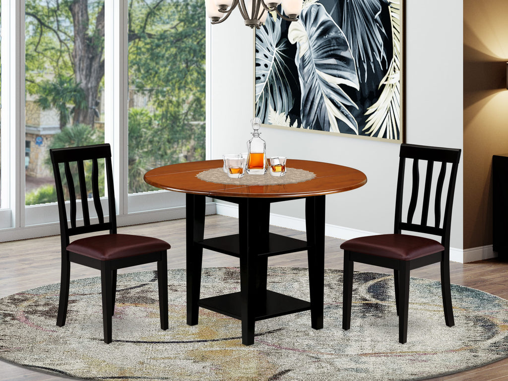 Refined Dining Ensemble  SUAN3-PVD-ZV - Stylish 3-Piece Set with Dropleaf Table and Cozy Seating