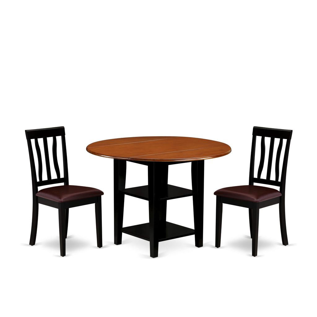 Refined Dining Ensemble  SUAN3-PVD-ZV - Stylish 3-Piece Set with Dropleaf Table and Cozy Seating