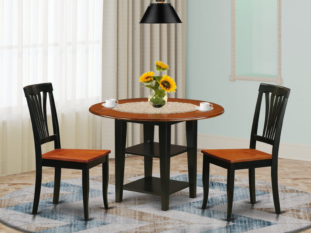 SUAV3-2BZ-8 3-Piece Dining Set with Shelved Round Table and Two Chairs, 42-inch, Black Cherry Finish