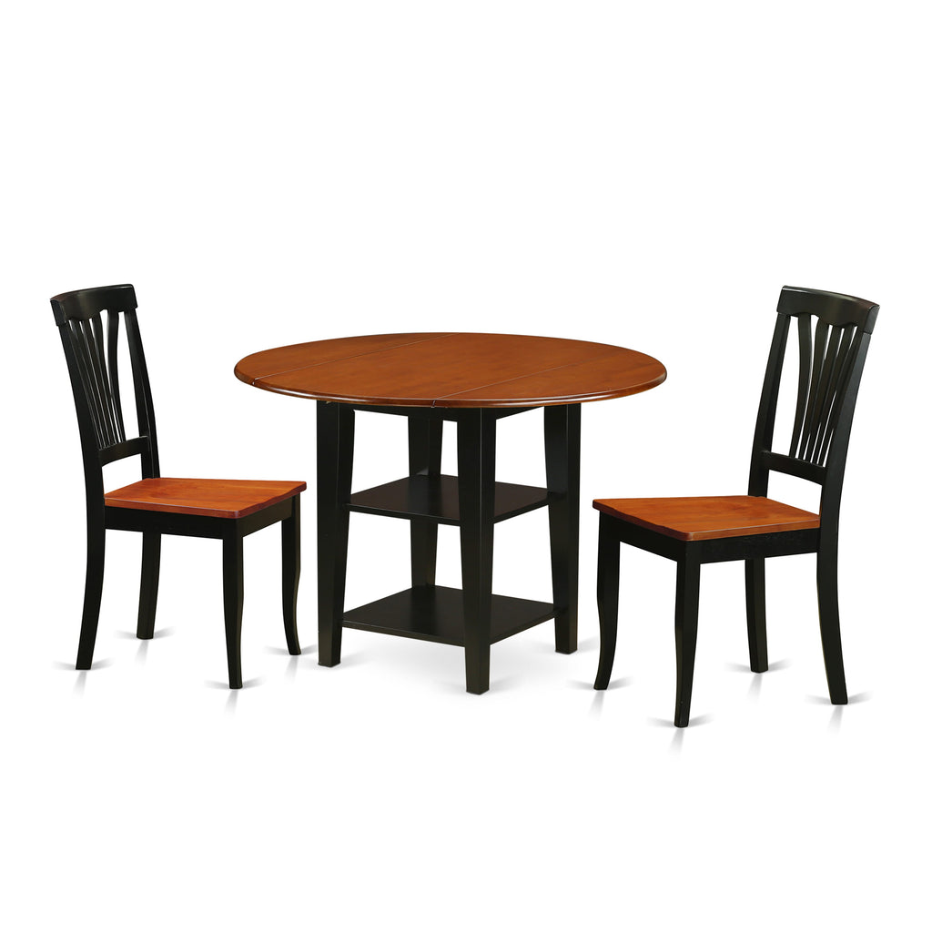 SUAV3-2BZ-8 3-Piece Dining Set with Shelved Round Table and Two Chairs, 42-inch, Black Cherry Finish