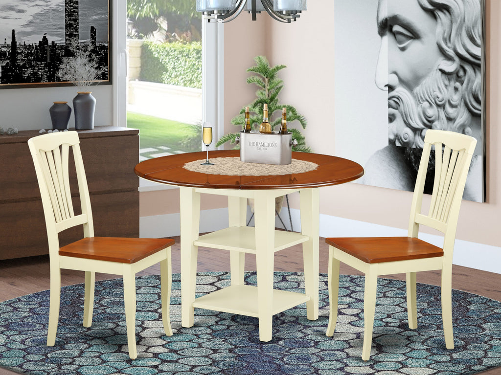 SUAV3-QXA-G Charming 3-Piece Dining Ensemble with 42-Inch Dropleaf Table and Two Chairs in Buttermilk & Cherry