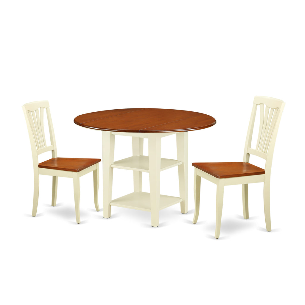 SUAV3-QXA-G Charming 3-Piece Dining Ensemble with 42-Inch Dropleaf Table and Two Chairs in Buttermilk & Cherry