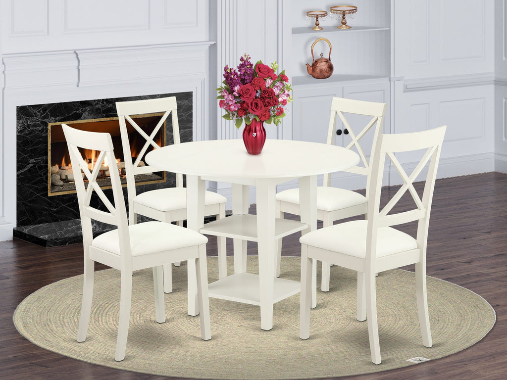 Compact Dining Set,  SUBO5-C6B-N3, with Expandable Table & Faux Leather Seating for Kitchen Space