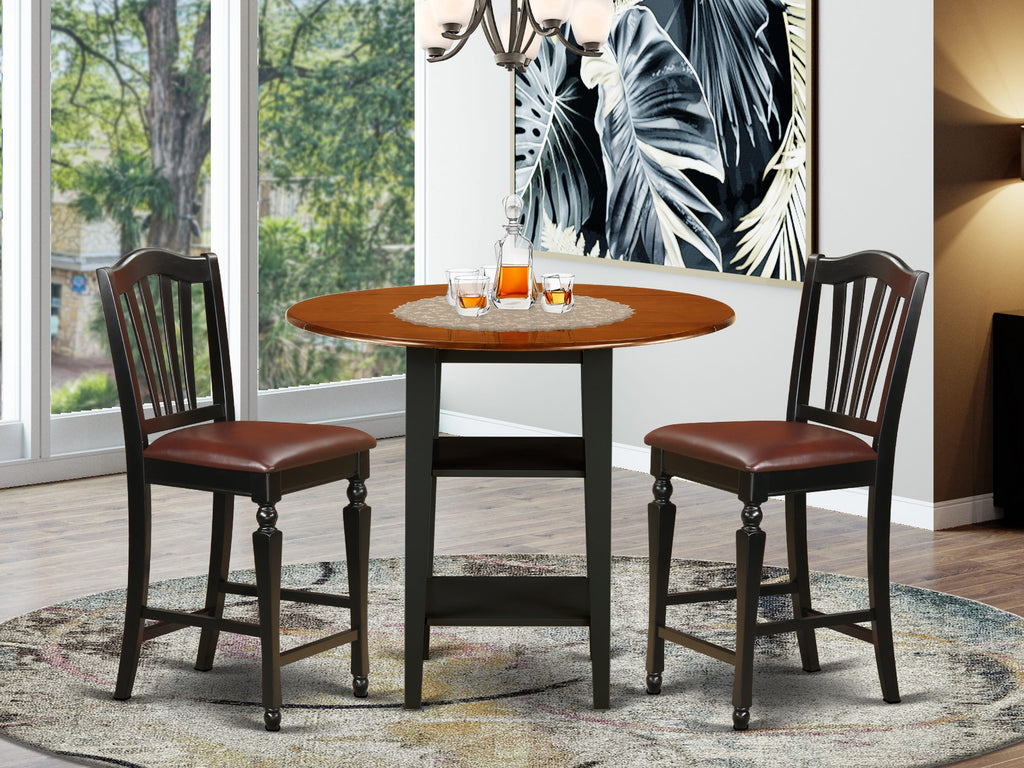 Set instanceof 3pc with a Round Drop Leaf Table 
& Chairs Mid-Height in Black Chairman (SUCH3A 
MID-RX)