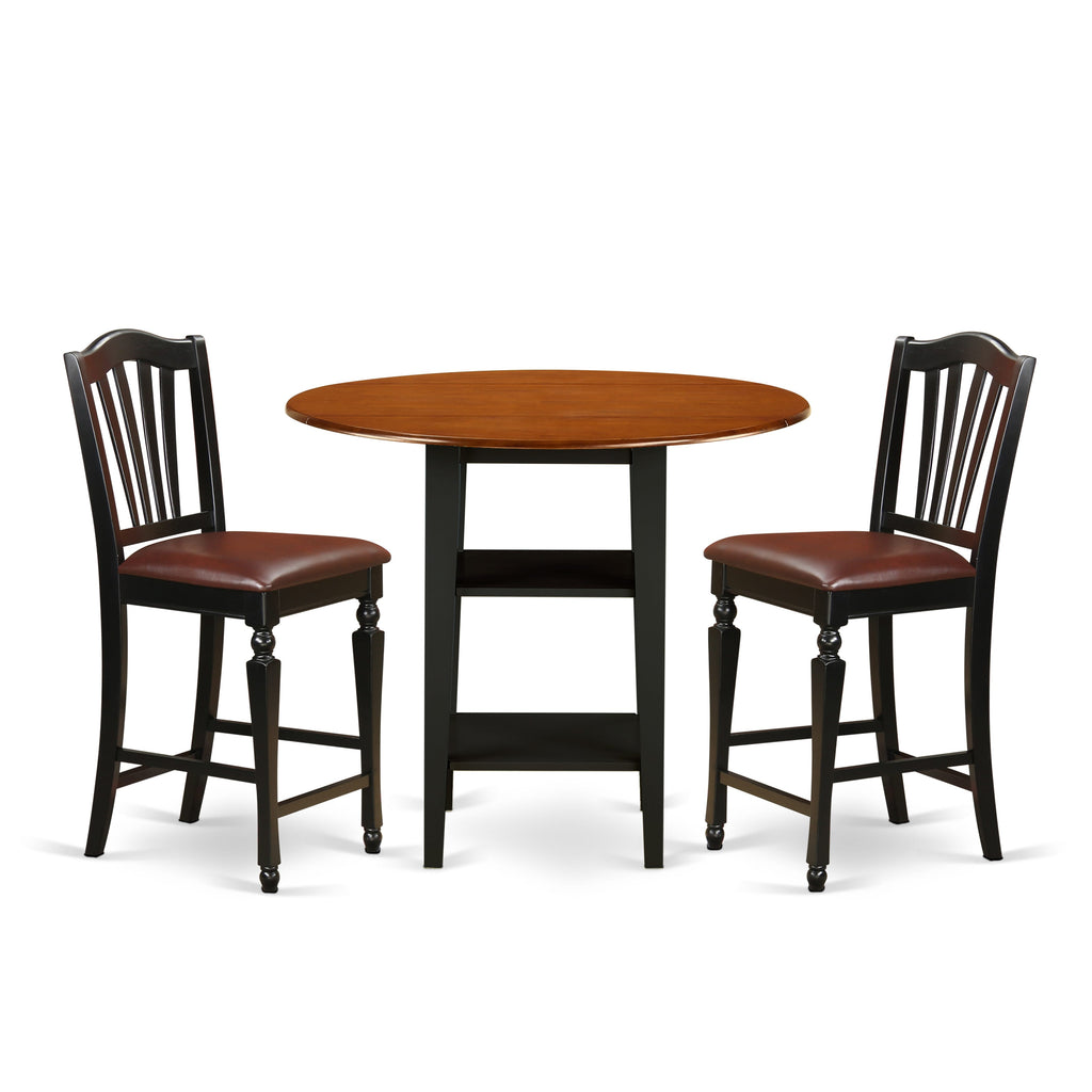 Set instanceof 3pc with a Round Drop Leaf Table 
& Chairs Mid-Height in Black Chairman (SUCH3A 
MID-RX)