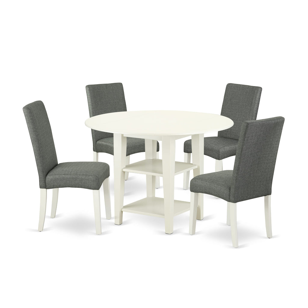 SUDR5-55B-VF Dining Ensemble 5-Piece Set with Dropleaf Table & 4 Gray Parsons