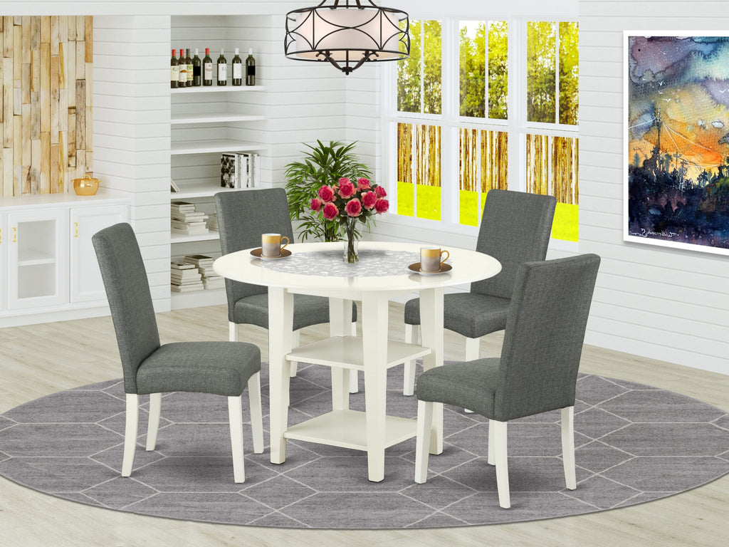 SUDR5-55B-VF Dining Ensemble 5-Piece Set with Dropleaf Table & 4 Gray Parsons