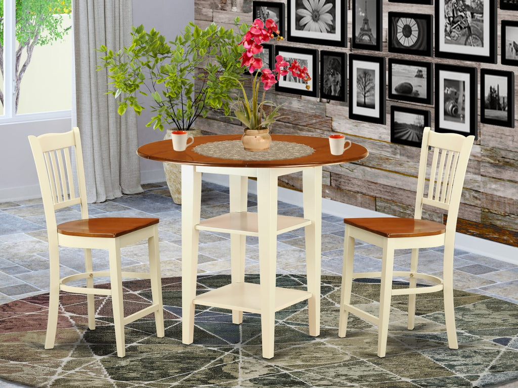SUGR3E-WZN-C Compact Dining Ensemble Set Features Dropleaf Table plus 2 Stylish Chairs, Buttermilk Finish