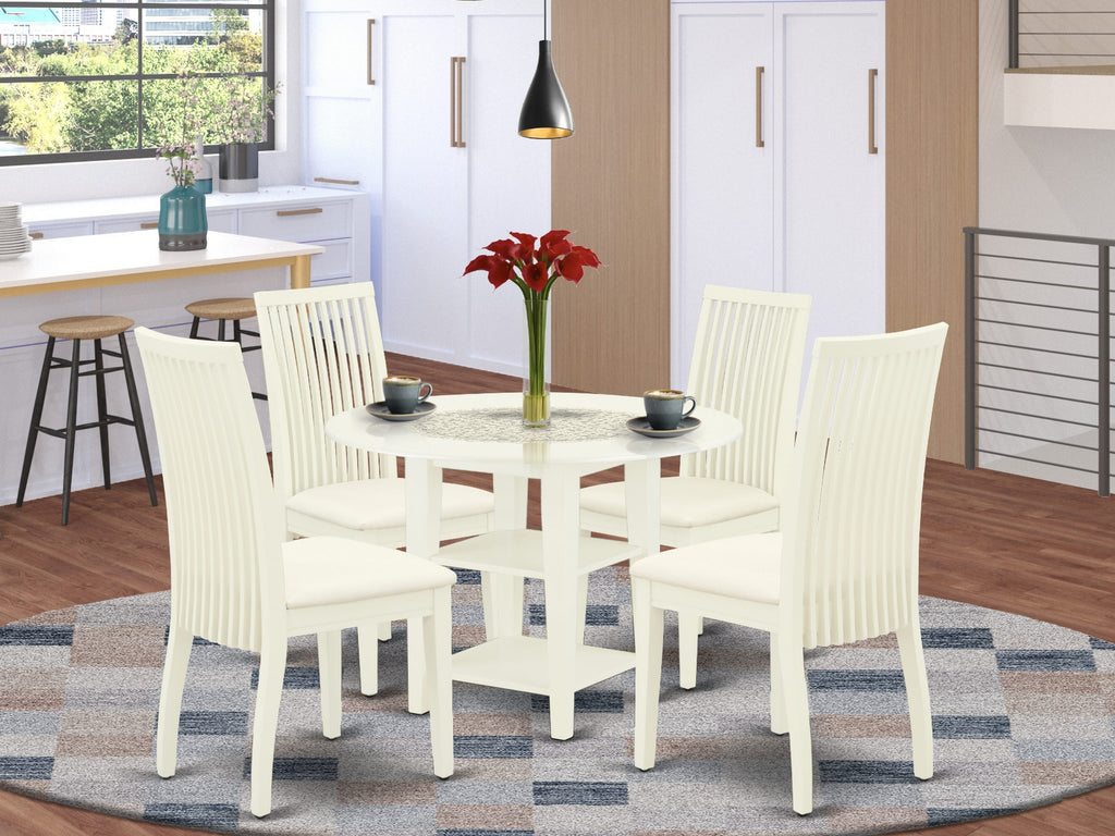 SUIP5-Y8H-S 5-Piece Dining Ensemble with Upholstered Chairs & Dropleaf Shelf-Inclined Table