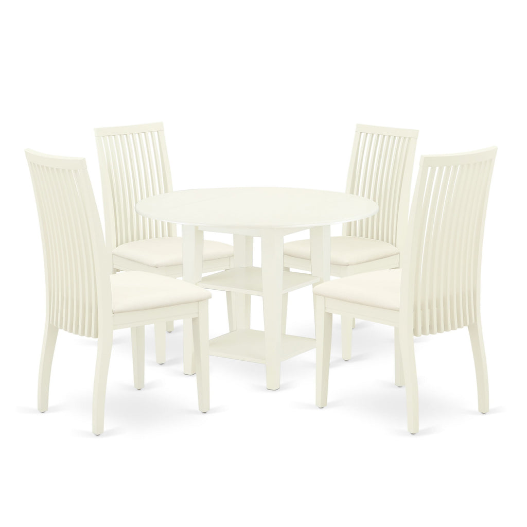 SUIP5-Y8H-S 5-Piece Dining Ensemble with Upholstered Chairs & Dropleaf Shelf-Inclined Table