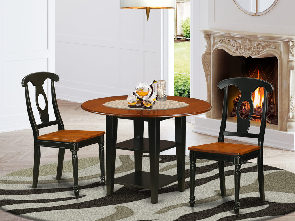 SUKE3-1EE-9 Elegant 3-Piece Dining Ensemble with Dropleaf Table and 2 Seats, Black & Cherry Finish, 42