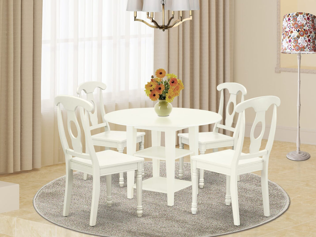 SUKE5-PP8-7 5-Piece Dining Collection Convertible Round Dining Set with Storage and Upholstered Seating, Soft White Finish