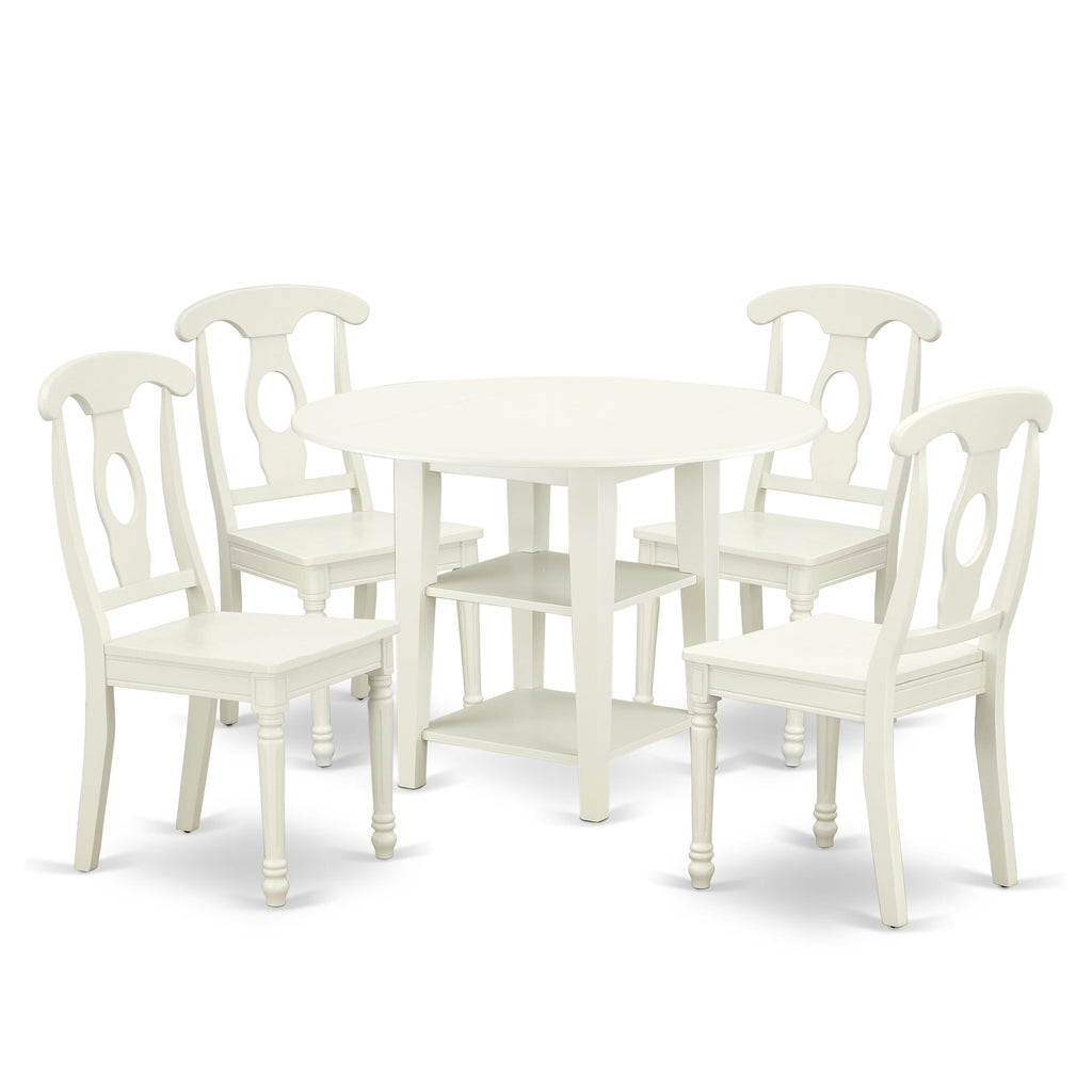SUKE5-PP8-7 5-Piece Dining Collection Convertible Round Dining Set with Storage and Upholstered Seating, Soft White Finish