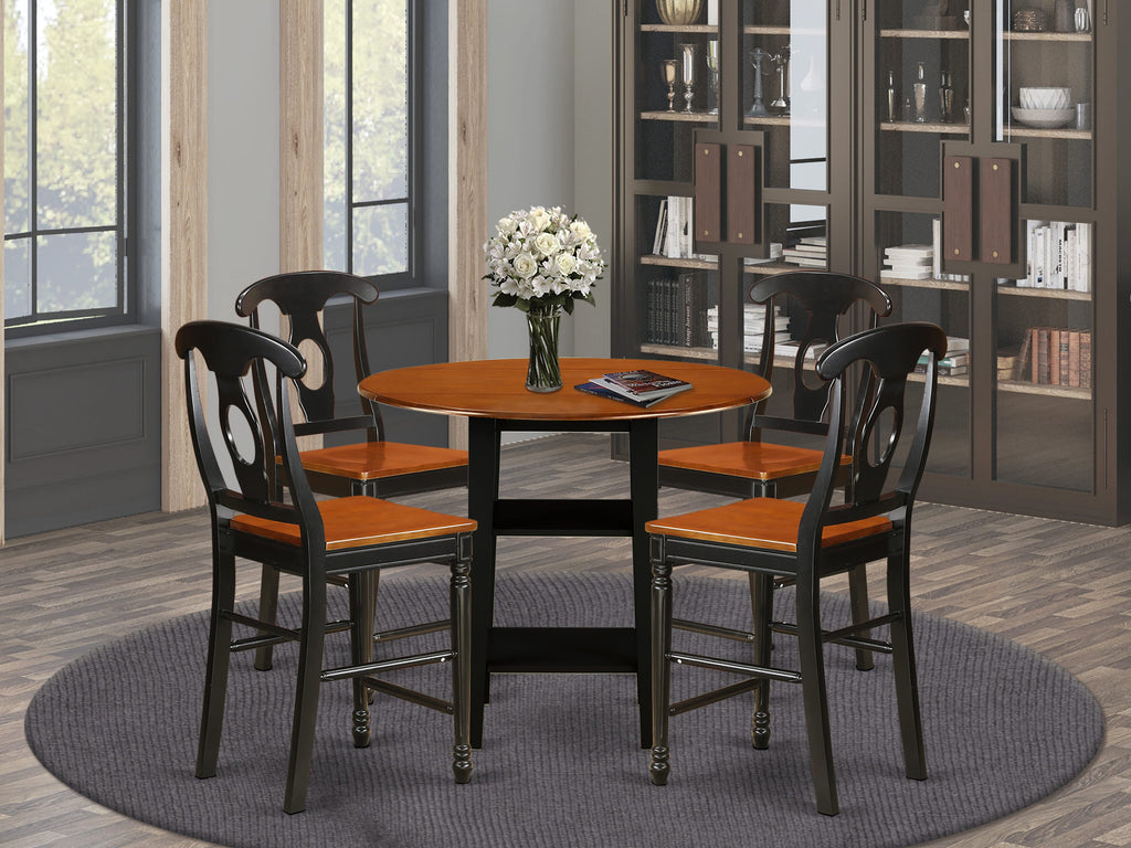 SUKE5P-OHH-W 5-Piece Counter Set Featuring Round Table with Storage & 4 Dining Seats in Sleek Black Cherry Finish