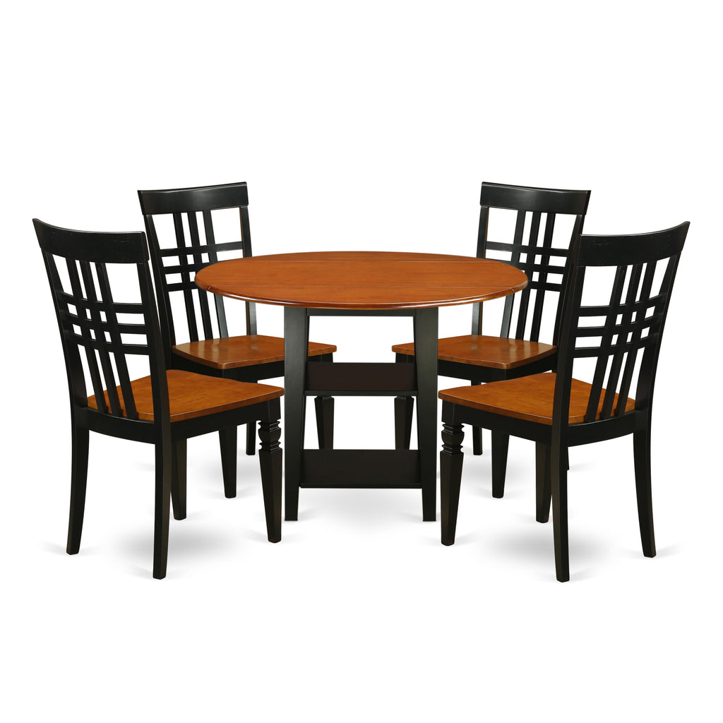 SULG5-0M3-T Cozy 5-Piece Dining Set with Round Table and Chairs, Perfect for Kitchens, Black & Cherry Finish