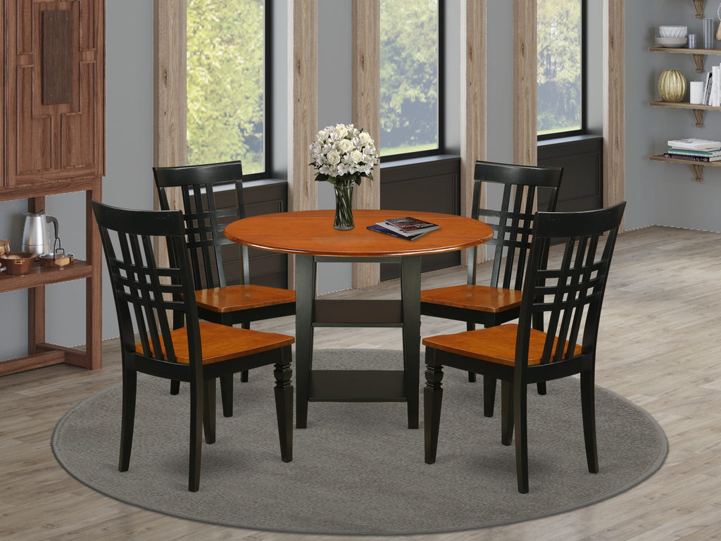 SULG5-0M3-T Cozy 5-Piece Dining Set with Round Table and Chairs, Perfect for Kitchens, Black & Cherry Finish