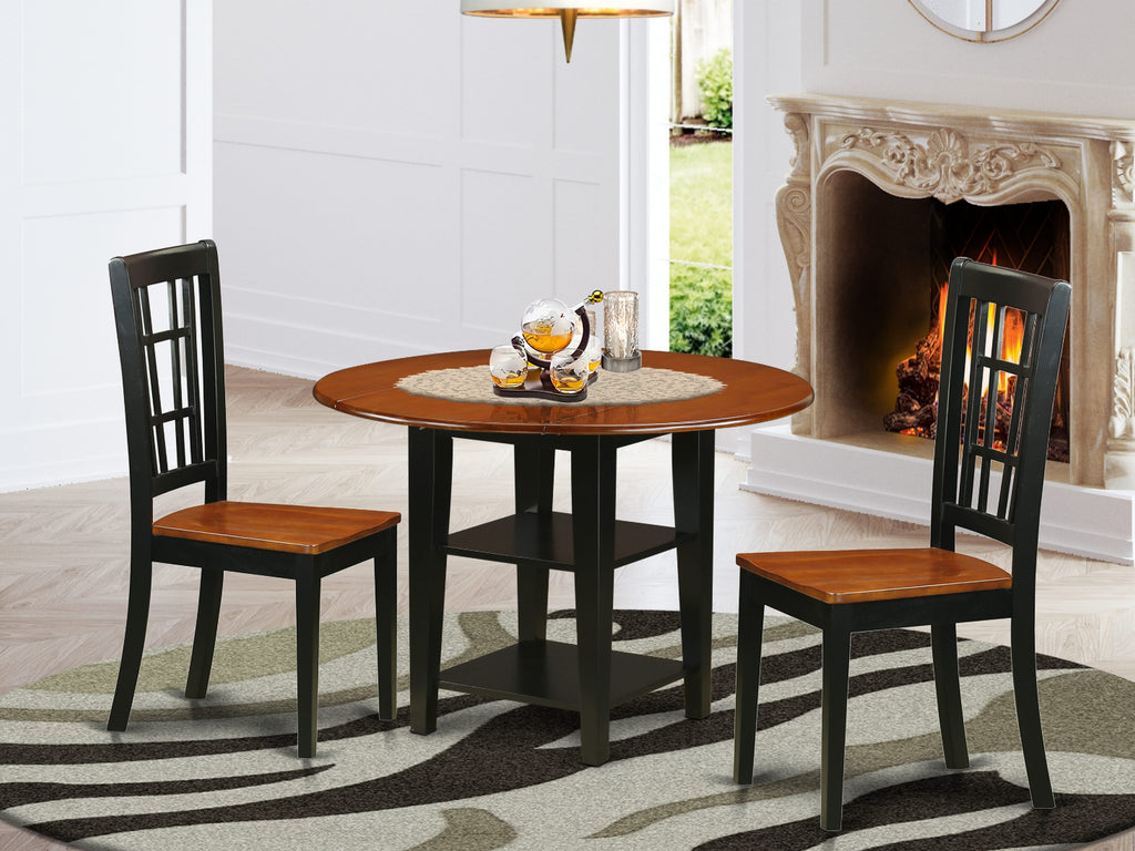 SUNI3-YAX-4 Compact 3-Piece Dining Ensemble with Versatile Dropleaf Table & Stylish Chairs for Cozy Settings, Black Cherry Finish
