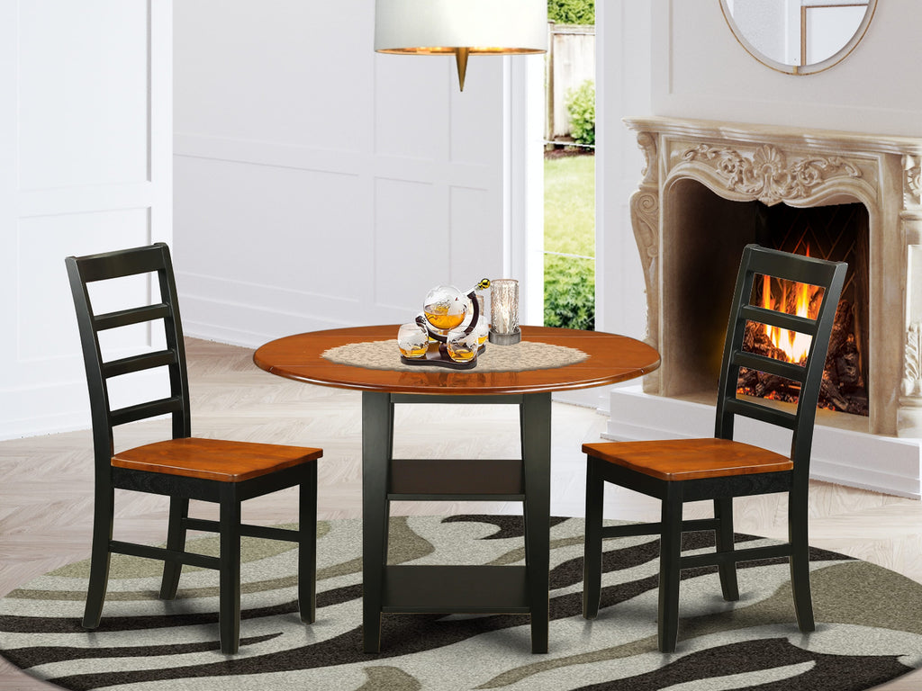 Chic Dropleaf Dining Set -  SUPF3-76G-N, 3-Piece, Includes Stylish Round Table & Chairs in Eye-Catching Black and Cherry Finish, Perfect for Compact Spaces