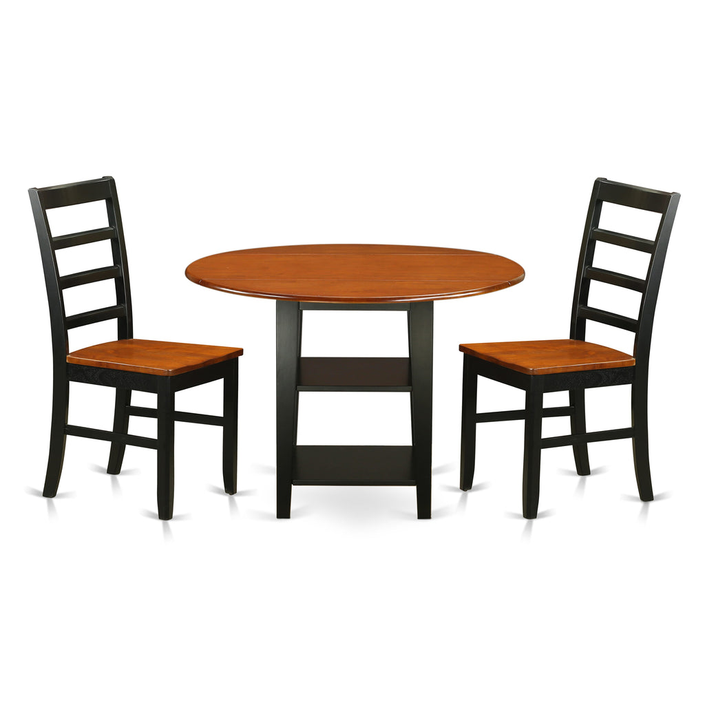 Chic Dropleaf Dining Set -  SUPF3-76G-N, 3-Piece, Includes Stylish Round Table & Chairs in Eye-Catching Black and Cherry Finish, Perfect for Compact Spaces