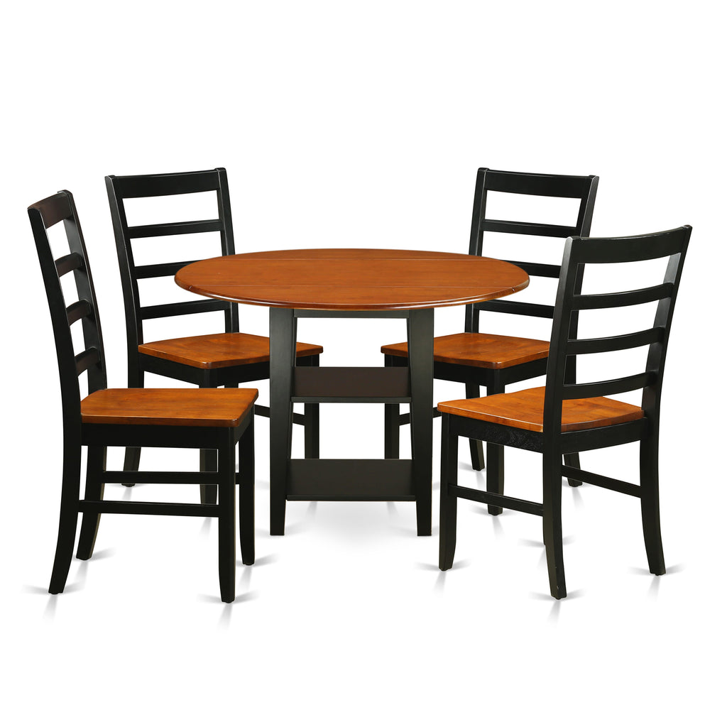 SUPF5-BXY-K, Sophisticated 5-Piece Dining Ensemble with Round Dropleaf Table & Chair Set, Black Cherry Fusion