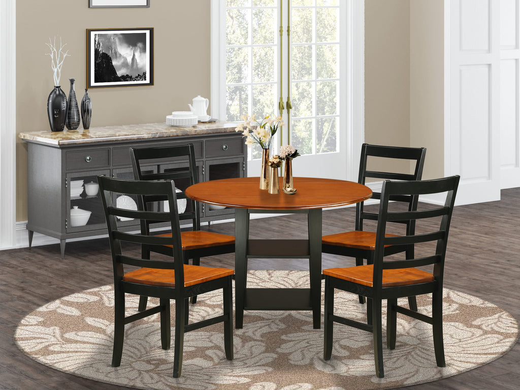 SUPF5-BXY-K, Sophisticated 5-Piece Dining Ensemble with Round Dropleaf Table & Chair Set, Black Cherry Fusion