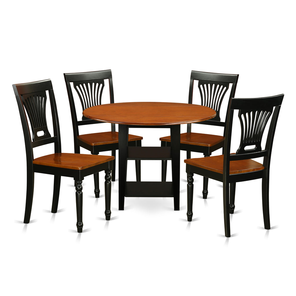 SUPL5-SU6-J 5-Piece Round Dining Set with Shelves & Chairs, 42 Black & Cherry Table